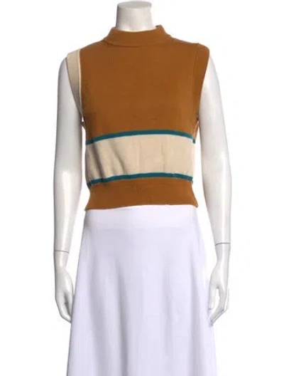 Pre-owned D'estree Striped Mock Neck Sweater In Brown