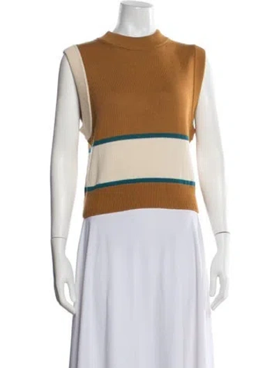 Pre-owned D'estree Striped Mock Neck Sweater In Neutral