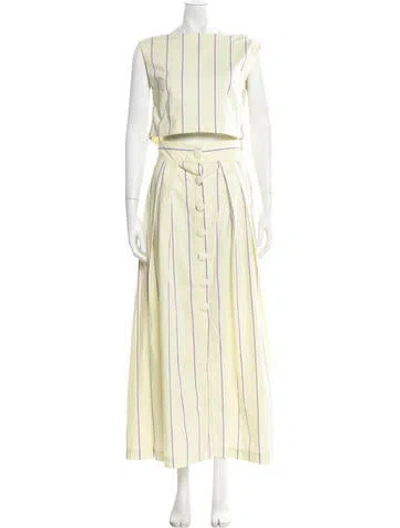 Pre-owned D'estree Striped Pleated Accents Skirt Suit In Yellow