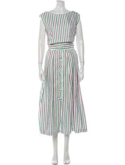 Pre-owned D'estree Striped Skirt Suit In Green