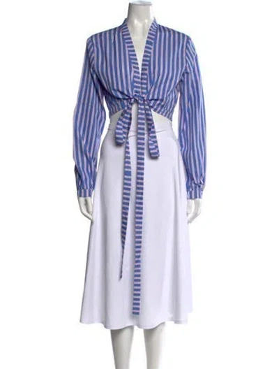 Pre-owned D'estree Striped V-neck Crop Top W/ Tags In Blue