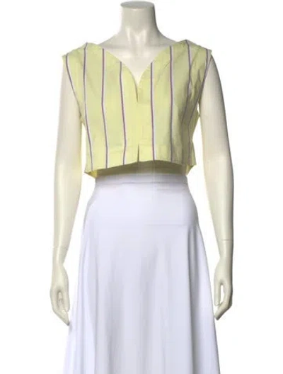 Pre-owned D'estree Striped V-neck Crop Top In Yellow
