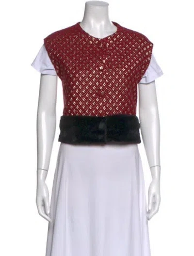 Pre-owned D'estree Tweed Pattern Crew Neck Top In Red