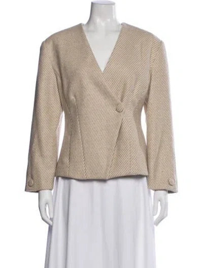 Pre-owned D'estree Virgin Wool Striped Blazer W/ Tags In Neutral