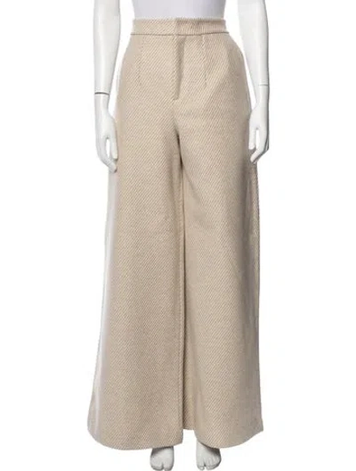 Pre-owned D'estree Virgin Wool Wide Leg Pants In Neutral