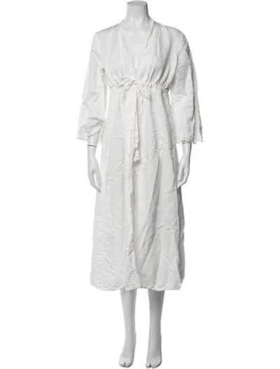 Pre-owned D'estree V-neck Long Dress In White
