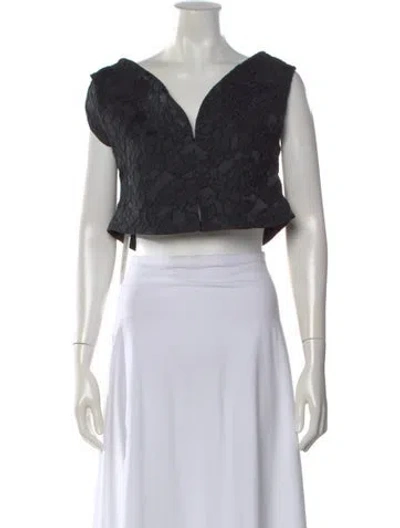 Pre-owned D'estree V-neck Short Sleeve Crop Top In Multi