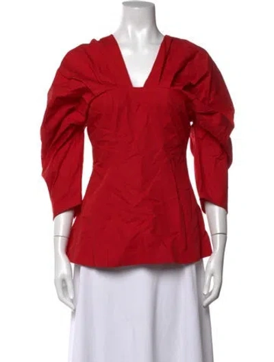Pre-owned D'estree V-neck Three-quarter Sleeve Blouse W/ Tags In Red