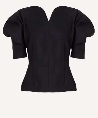 D'estree Destree Women's Janet Black Crepe Puff-sleeve Top