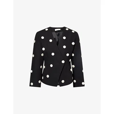 D'estree Womens Black And White Aloise Polkadot Button Cotton Blazer In Multi