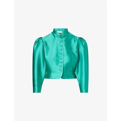 D'estree Womens Emerald Amoako Puff-sleeve Satin Jacket In Green
