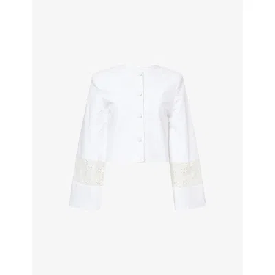 D'estree Womens Destree Ruby Round-neck Cotton Jacket In White