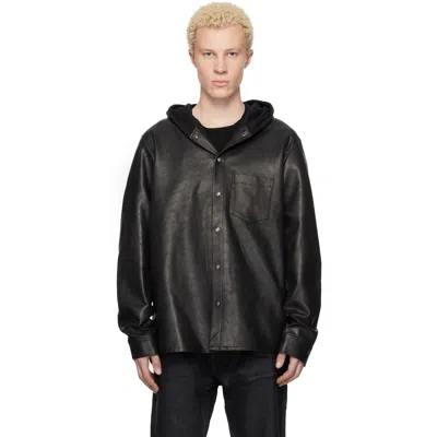 Det Blev Sent Black Hooded Leather Shirt