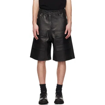 Det Blev Sent Black Leather Double Cargo Shorts