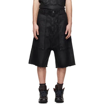 Det Blev Sent Black Waxed Fatigue Shorts