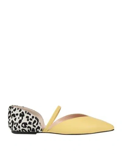 Detail Woman Ballet Flats Yellow Size 8 Leather