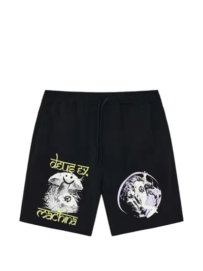 Deus Ex Machina Graphic-print Drawstring-waist Shorts In Black