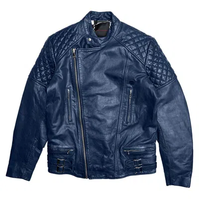 Pre-owned Deus Ex Machina Lightning Leather Jacket - Dark Blue