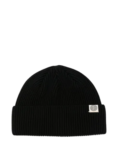 Deus Ex Machina Pill Ribbed-knit Logo-patch Beanie Hat In Black