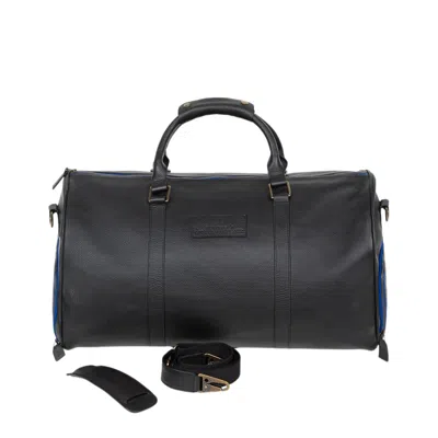 Deux Mains Men's Black Leather Weekender Duffle Bag With Shoe Compartment