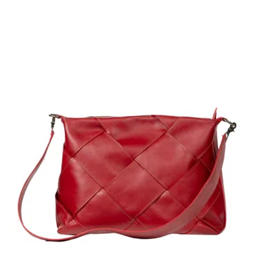 Deux Mains Women's Woven Panel Shoulder Bag Red
