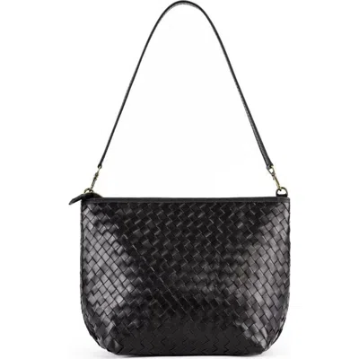 Deux Mains Woven Leather Shoulder Bag In Black