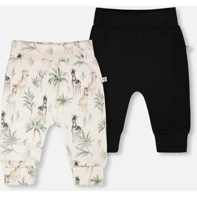 Deux Par Deux Babies'  2 Pack Organic Cotton Jersey Evolutive Zebra Print Pants In Multi