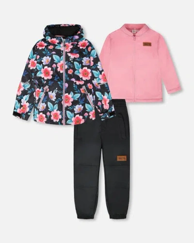 Deux Par Deux Kids'  3-in-1 Two-piece Mid-season Outerwear Set Flowers In Multi