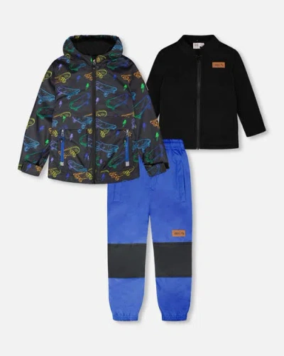 Deux Par Deux Kids'  3-in-1 Two-piece Mid-season Skateboards Outerwear Set In Multi