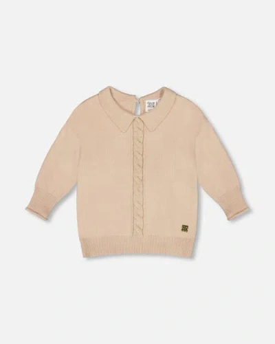 Deux Par Deux Kids'  3/4 Sleeve Knitted Sweater In Neutral