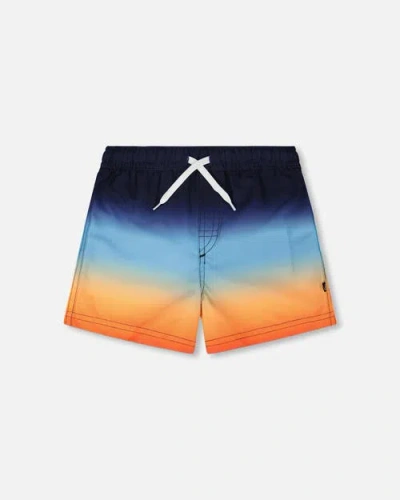 Deux Par Deux Kids'  Above The Knee Elastic Waist Gradient Swim Trunks In Multi