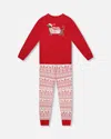 Deux Par Deux Adult Men Organic Cotton Two-piece Pajama Set Red And White Fairisle In Multi