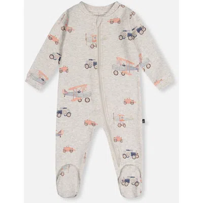 Deux Par Deux Babies'  Airplane Organic Cotton Front Zipper Footed One Piece Pajama In Multi