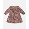 Deux Par Deux Girl's Long Sleeve Dress With Frills Pink Printed Leopard Flowers In Animal Flowers Print