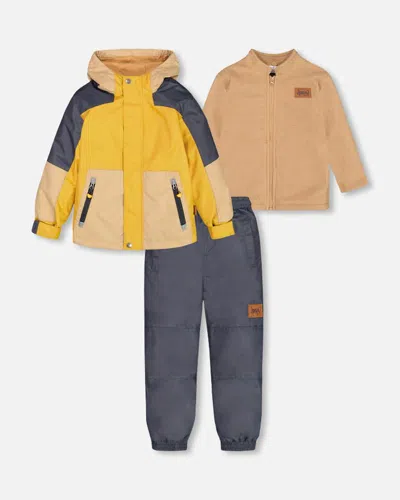 Deux Par Deux Baby Boy's 3 In 1 Mid Season Set Colourblock Yellow, Beige And Grey In Yellow, Beige And Grey