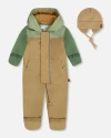Deux Par Deux Baby Boy's Baby Colorblock Mid-season One-piece Outerwear With Hat Pale Green, Sage, A In Pale Green, Sage, And Tan
