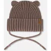Deux Par Deux Baby Boy's Baby Knit Hat With Strings Taupe In Taupe
