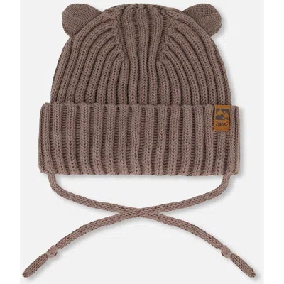Deux Par Deux Baby Boy's Baby Knit Hat With Strings Taupe