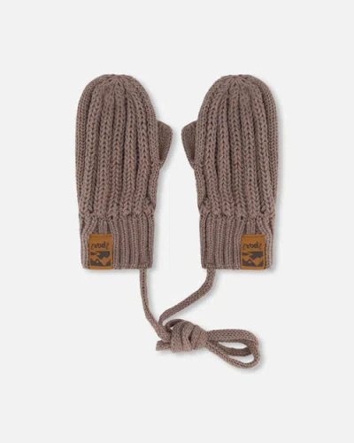 Deux Par Deux Baby Boy's Baby Knit Mittens With String Taupe
