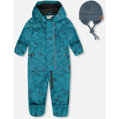 Deux Par Deux Baby Boy's Baby Printed Mid-season One-piece Outerwear With Hat Blue And Gray