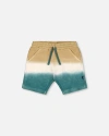 Deux Par Deux Baby Boy's French Terry Short Gradient Beige And Teal In Gradient Beige And Teal