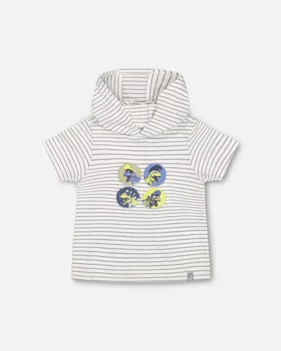 Deux Par Deux Baby Boy's Hooded T-shirt White And Grey Stripe