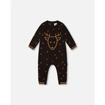 Deux Par Deux Baby Boy's Knitted Jumpsuit With Intarsia Reindeer In Anthracite