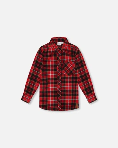 Deux Par Deux Baby Boy's Long Sleeve Button Down Flannel Shirt Plaid Black And Red In Red Plaid