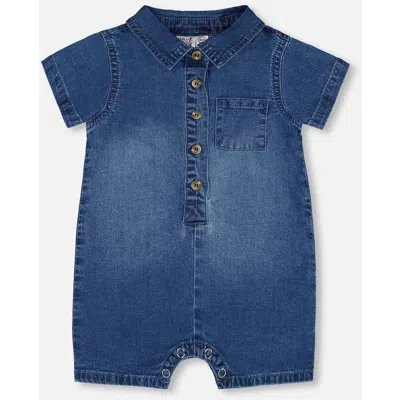 Deux Par Deux Baby Boy's One-piece Denim Romper Dark Denim Blue