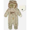 Deux Par Deux Baby Boy One-piece Layette Snowsuit Designed For Car Seat Animal In Green