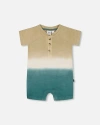 Deux Par Deux Baby Boy's One-piece Romper Gradient Beige And Teal In Gradient Beige And Teal