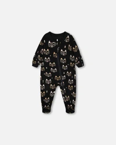 Deux Par Deux Baby Boy's Organic Cotton One Piece Pyjama Black Printed Fox