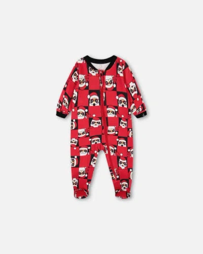 Deux Par Deux Baby Boy's Organic Cotton One Piece Pajama Red Printed Santa In Printed Santa Claus
