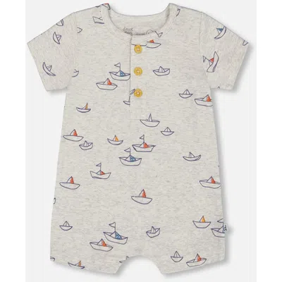 Deux Par Deux Baby Boy's Organic Cotton Printed One-piece Romper Little Paper Boats In Heather Grey Little Paper Boat